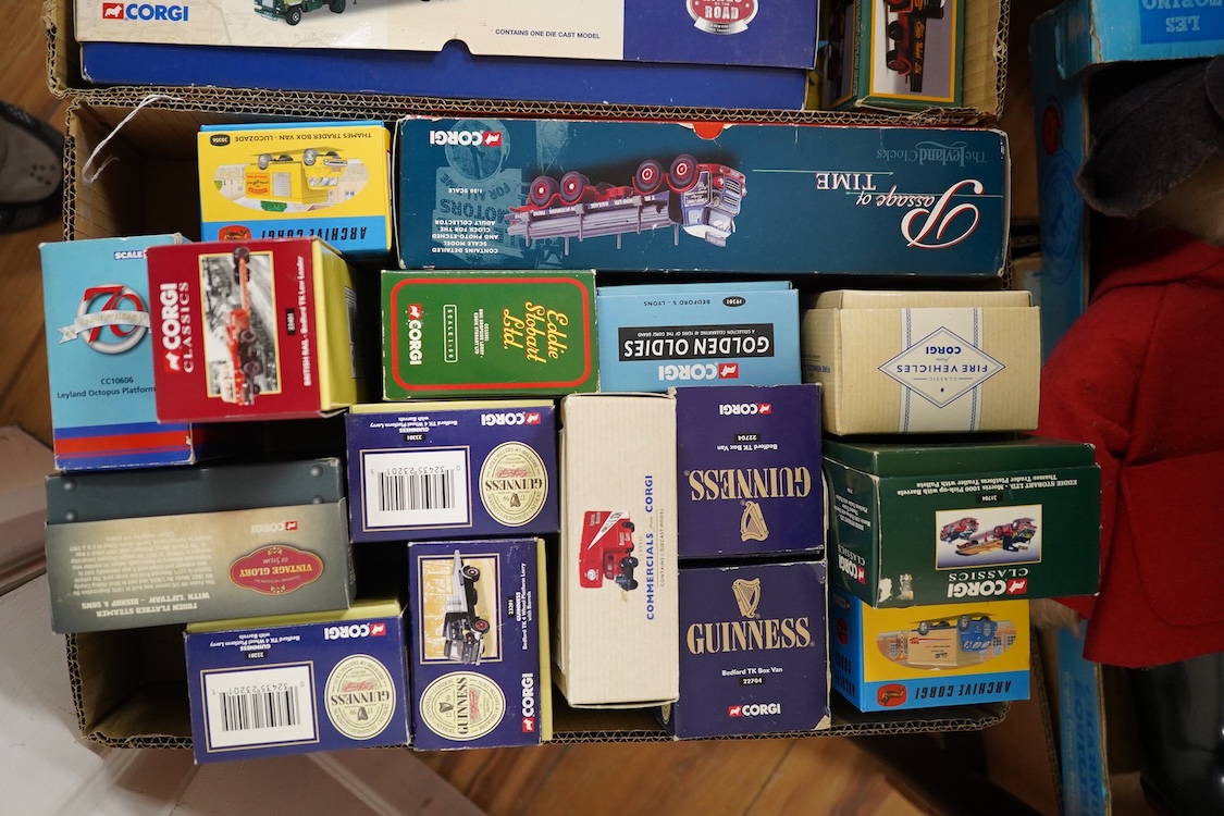 Forty boxed diecast commercial vehicles by Corgi, Corgi Classics, etc., including vehicles from the Guinness series, Vintage Glory of Steam, Eddie Stobart, etc., together with a few repainted Dinky Toys, including a Fode